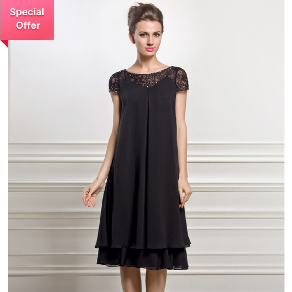 Beautiful black chiffon mother-of-the-bride dress.   Never worn, brand new